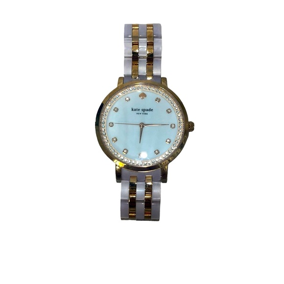 Kate Spade Monterey Acetate Rose Gold-tone Links Mother of Pearl Crystal Watch - Picture 7 of 7